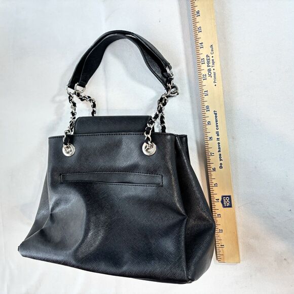 GUESS Black Double Handle Satchel Chain Straps Shoulder bag 3 Compartment Purse - Picture 8 of 11